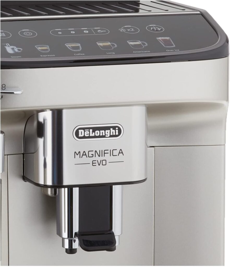 DeLonghi Magnifica Evo, Fully Automatic Machine Bean to Cup Espresso Cappuccino and Iced Coffee Maker, Colored Touch Display, Black, Silver