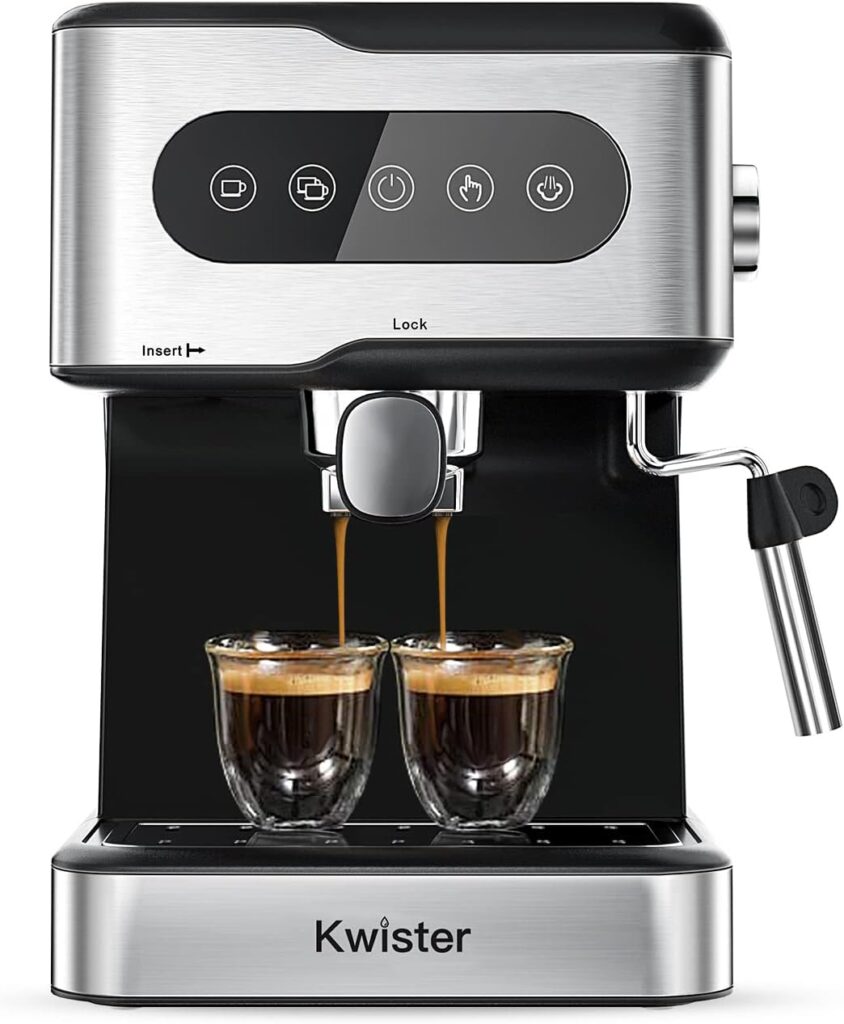 Kwister Espresso Machine 20 Bar Espresso Coffee Maker Cappuccino Machine with Milk Frother, Coffee Machine with Digital Touch Panel, 50 OZ Removable Water Tank, Stainless Steel