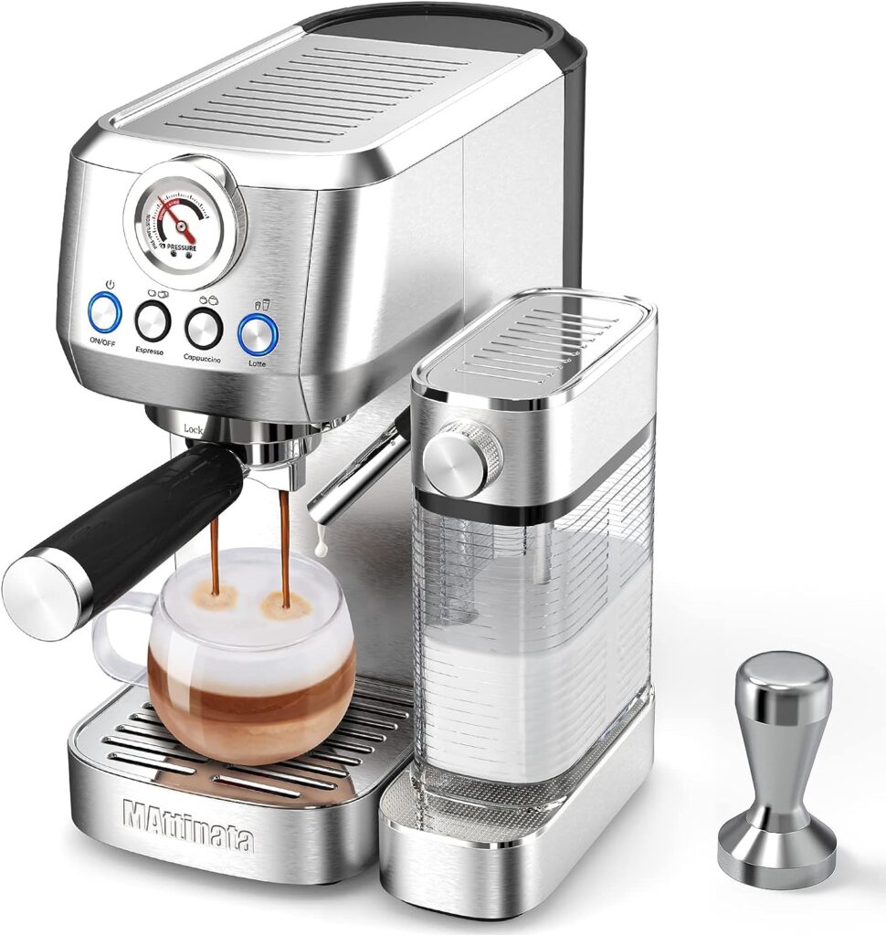 MAttinata Cappuccino Machine and Espresso Machine, 20 Bar Stainless Steel Latte Maker and Espresso Machine for Home with Automatic Milk Frothing System