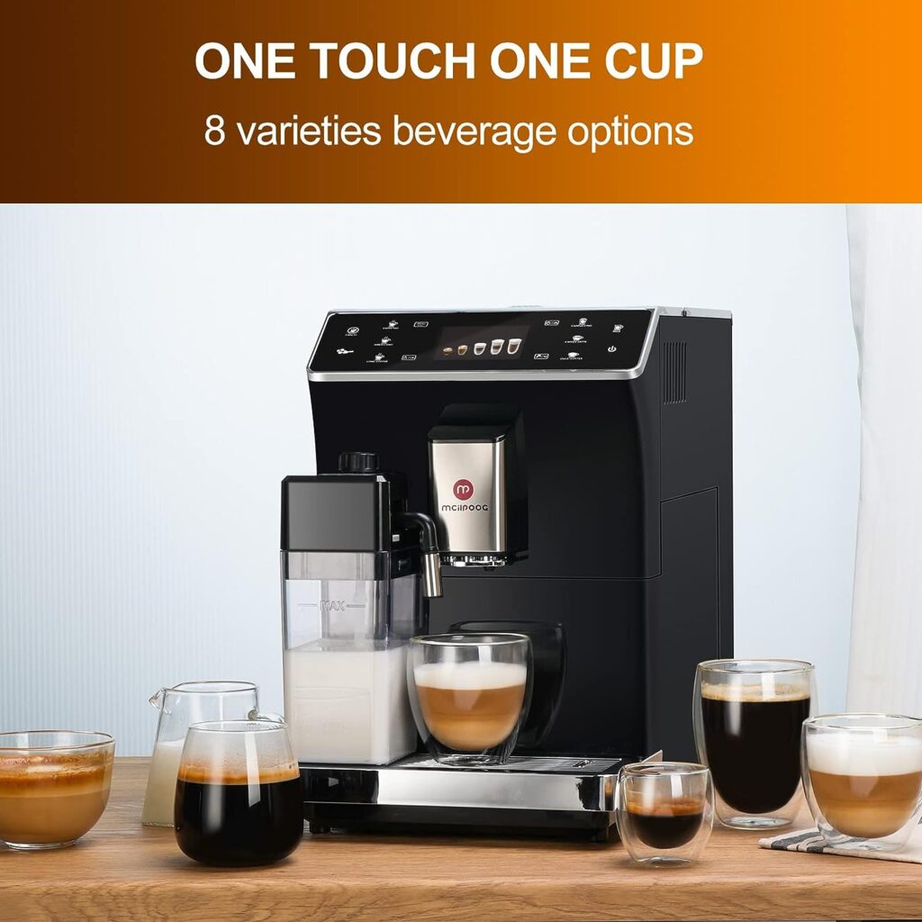 Mcilpoog Super Automatic Espresso Coffee Machine,Fully Automatic Espresso Machine With Grinder, Easy To Use Touch Screen Coffee Maker with Milk Frother.(WS-202)