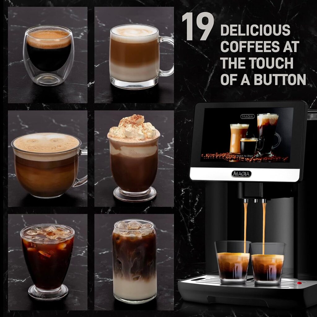 Zulay Magia Super Automatic Coffee Espresso Machine - Durable Automatic Espresso Machine With Grinder - Espresso Coffee Maker With Easy To Use 7” Touch Screen, 19 Coffee Recipes, 10 User Profiles