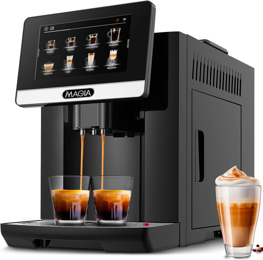 Zulay Magia Super Automatic Coffee Espresso Machine - Durable Automatic Espresso Machine With Grinder - Espresso Coffee Maker With Easy To Use 7” Touch Screen, 19 Coffee Recipes, 10 User Profiles