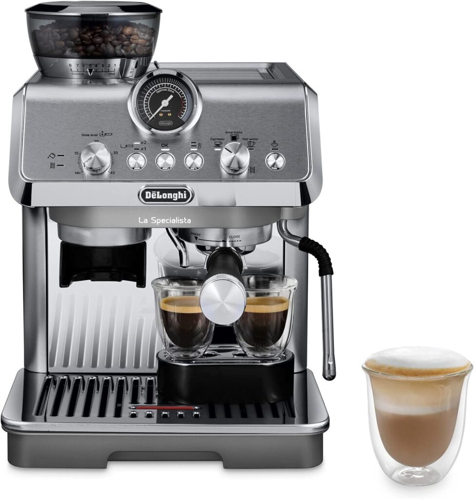 De’Longhi EC9155M La Specialista Arte, Espresso Machine with Grinder, Bean to Cup Coffee  Cappuccino Maker with Professional Steamer, My Latte Art Milk Frother,Barista SS Kit Included, 1450W, Metal