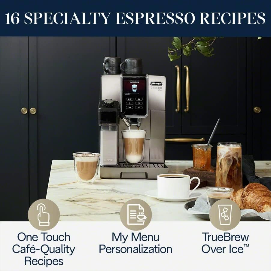 DeLonghi ECAM37095TI Dinamica Plus with LatteCrema System, Fully Automatic Coffee Machine, Colored Touch Display,Titanium