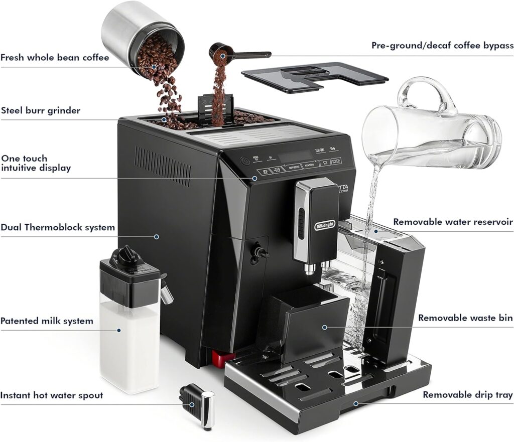 DeLonghi Eletta Fully Automatic Espresso Machine (Refurbished), 1300 milliliters, Black